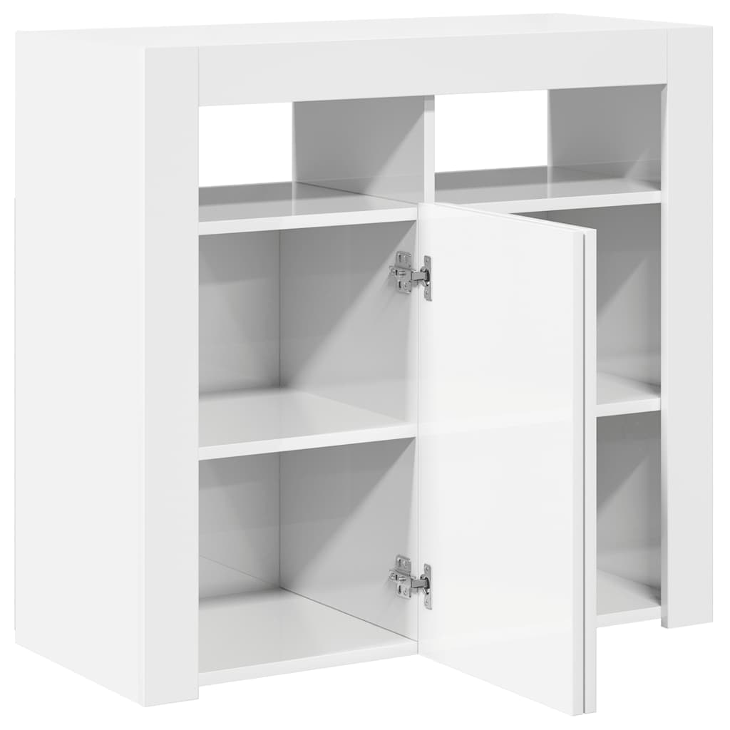 Credenza con Luci a LED Bianco Lucido 80x35x75 cm