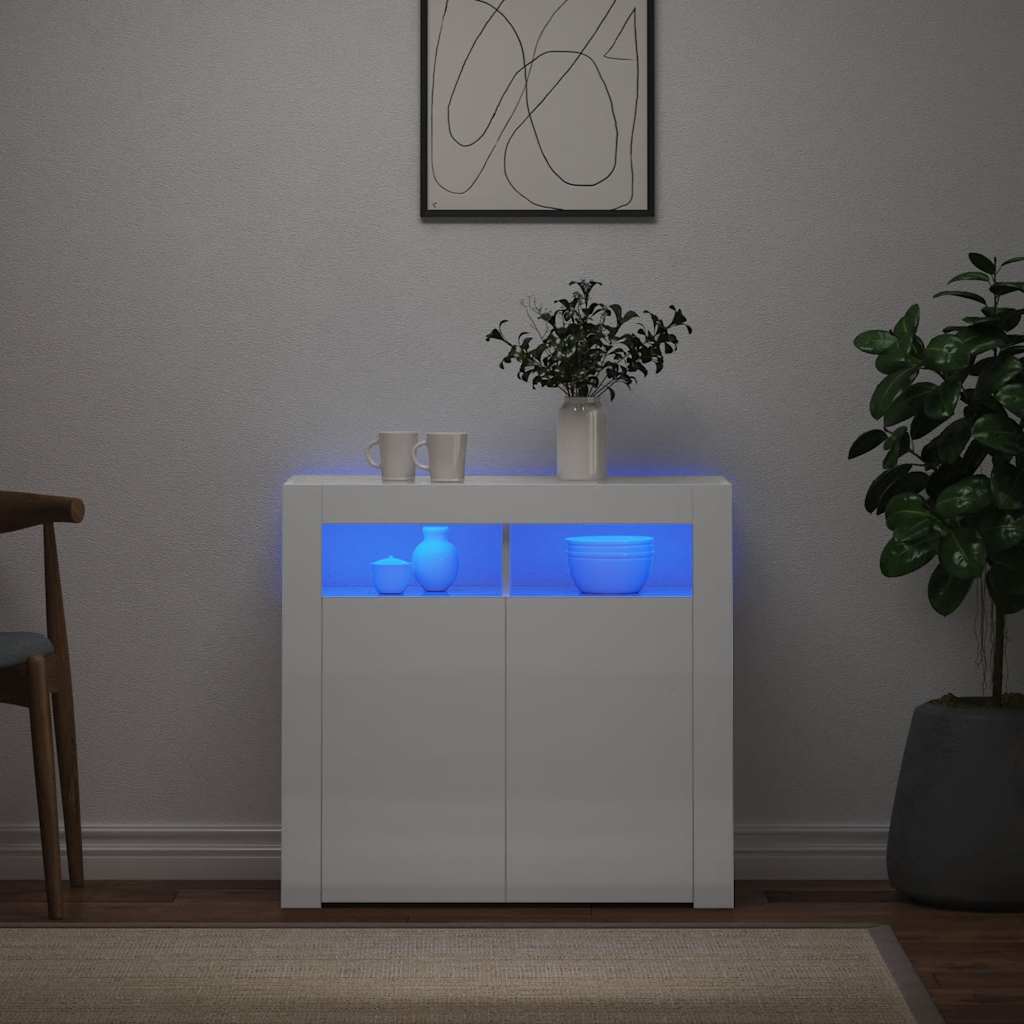 Credenza con Luci a LED Bianco Lucido 80x35x75 cm 804334