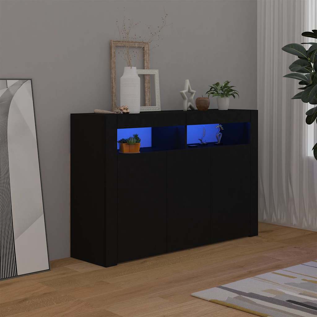 Credenza con Luci LED Nera 115,5x30x75 cm 804338