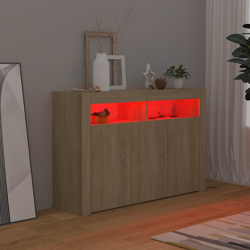 Credenza con Luci LED Rovere Sonoma 115,5x30x75 cm