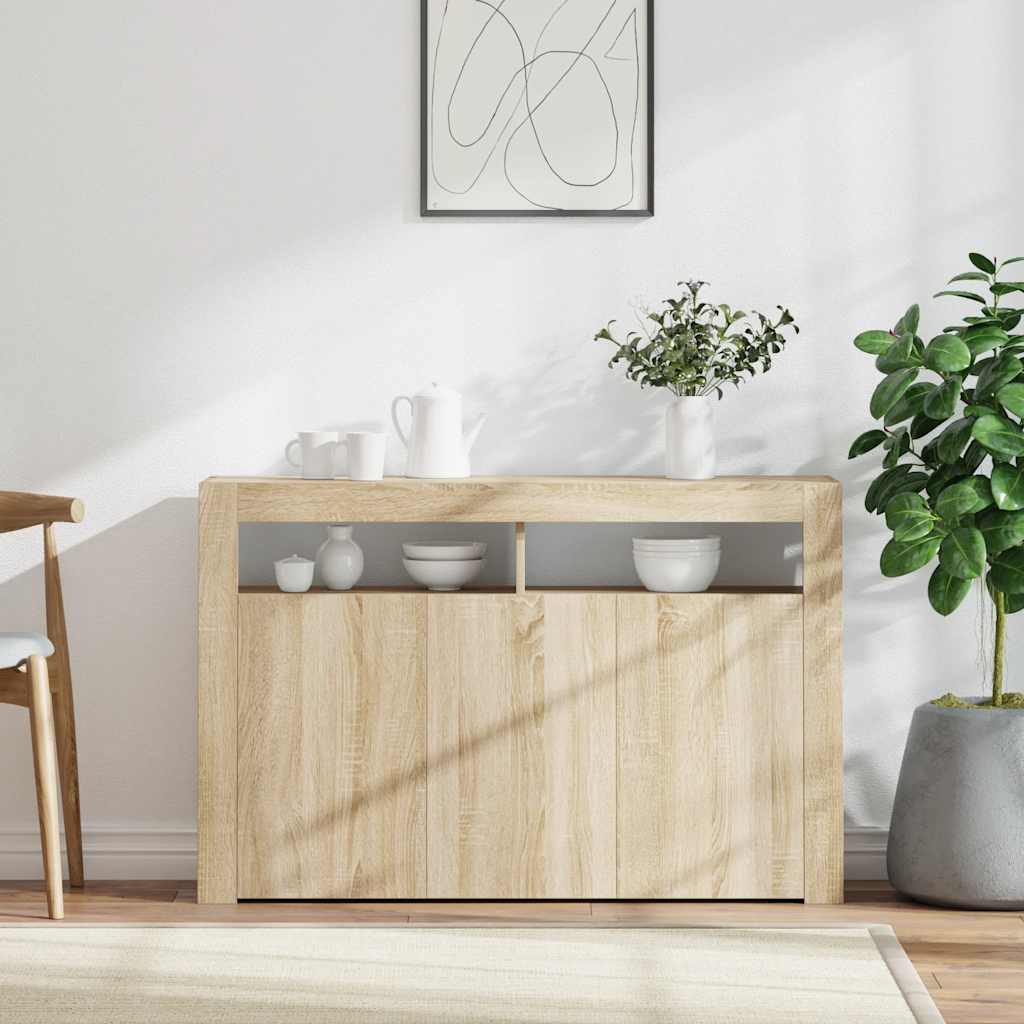 Credenza con Luci LED Rovere Sonoma 115,5x30x75 cm