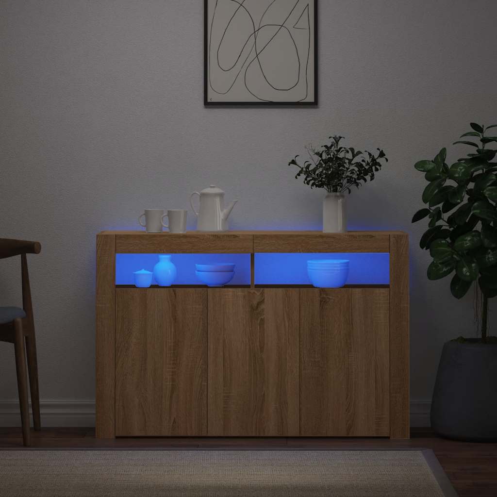 Credenza con Luci LED Rovere Sonoma 115,5x30x75 cm