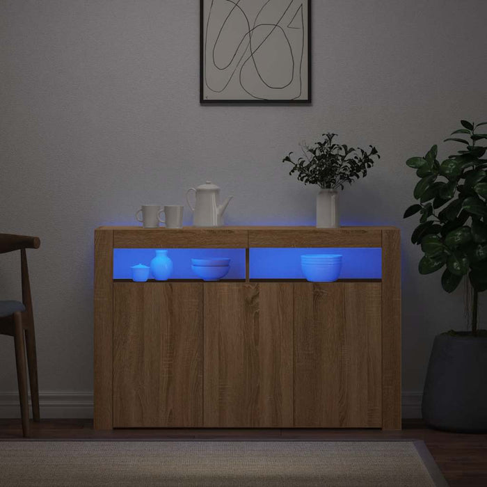 Credenza con Luci LED Rovere Sonoma 115,5x30x75 cm
