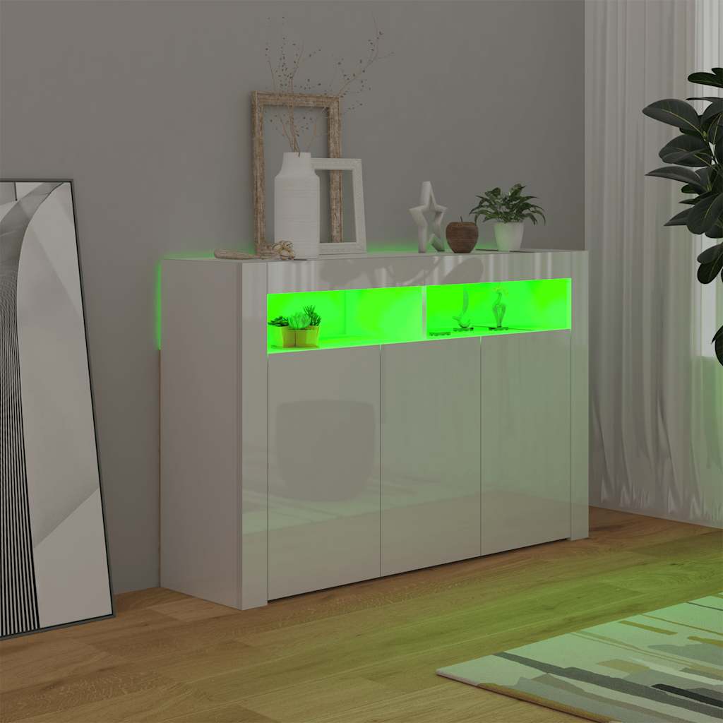 Credenza con Luci LED Bianco Lucido 115,5x30x75 cm 804343