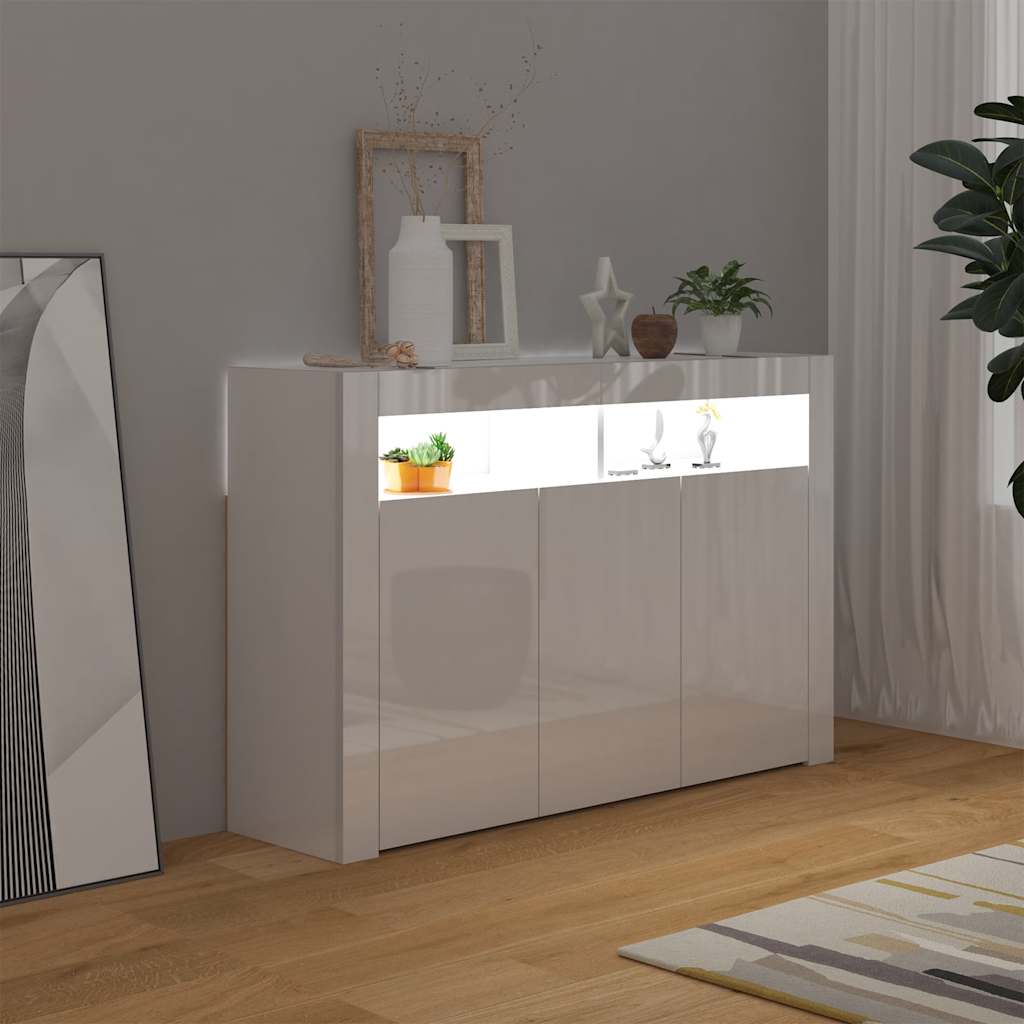 Credenza con Luci LED Bianco Lucido 115,5x30x75 cm 804343