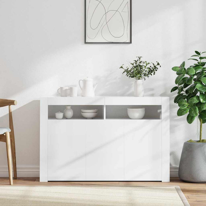 Credenza con Luci LED Bianco Lucido 115,5x30x75 cm 804343