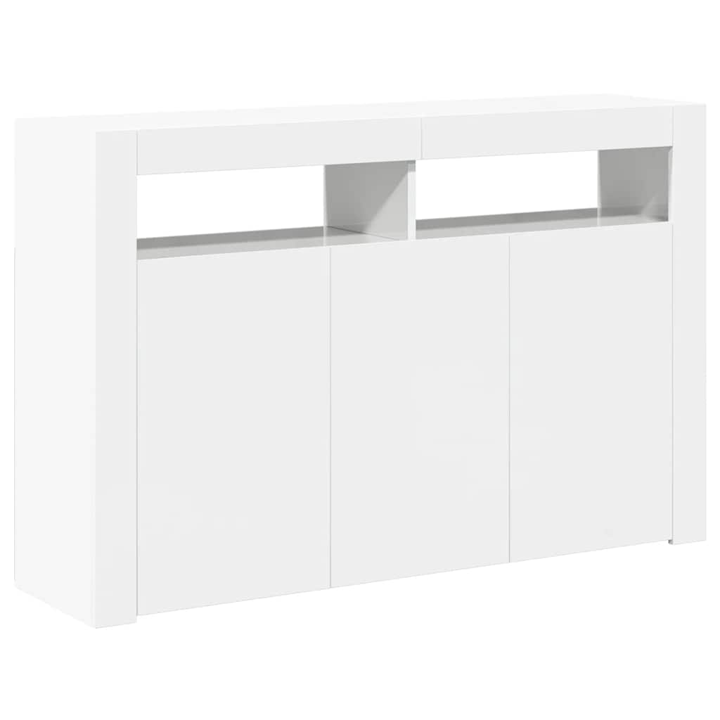 Credenza con Luci LED Bianco Lucido 115,5x30x75 cm 804343