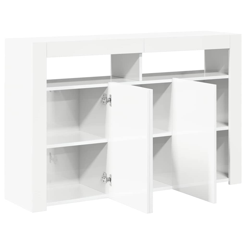 Credenza con Luci LED Bianco Lucido 115,5x30x75 cm 804343