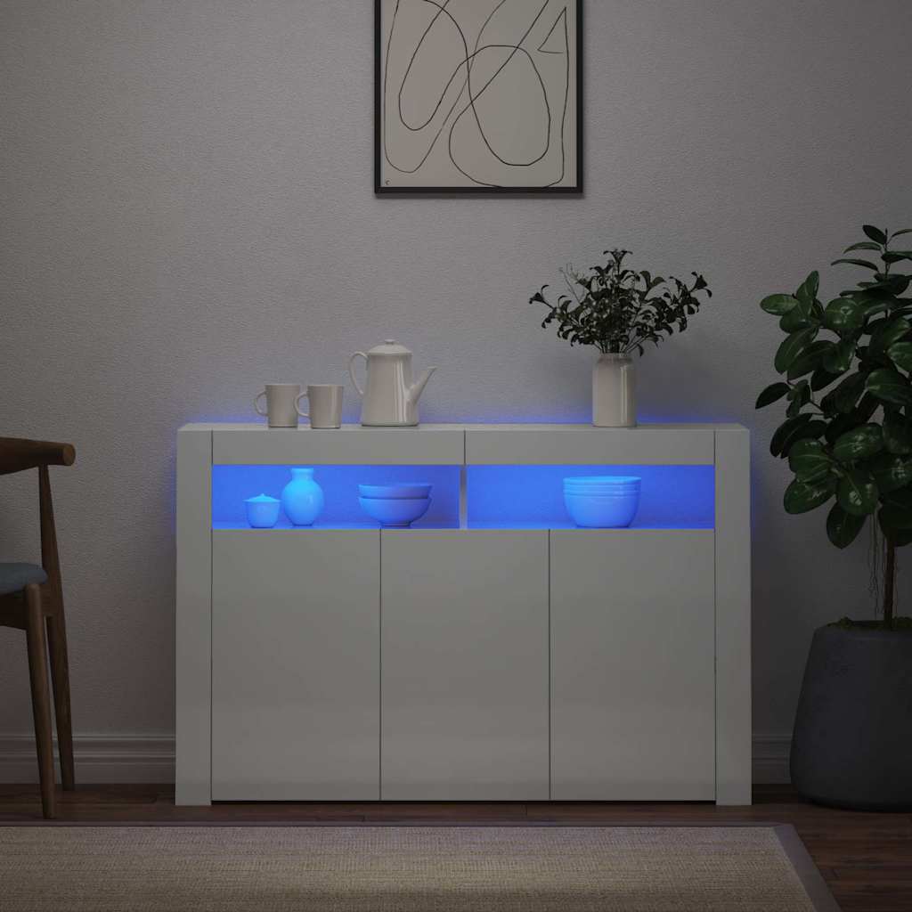 Credenza con Luci LED Bianco Lucido 115,5x30x75 cm 804343