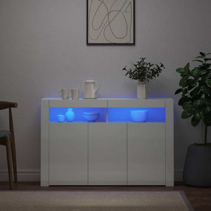 Credenza con Luci LED Bianco Lucido 115,5x30x75 cm 804343