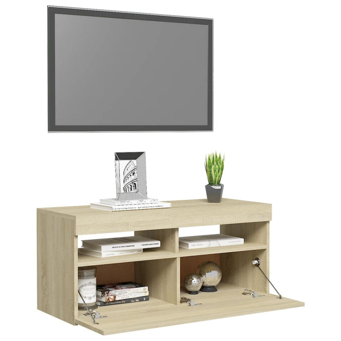 Mobile Porta TV con Luci LED Rovere Sonoma 90x35x40 cm 804385