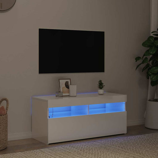 Mobile Porta TV con Luci LED Bianco Lucido 90x35x40 cm 804388