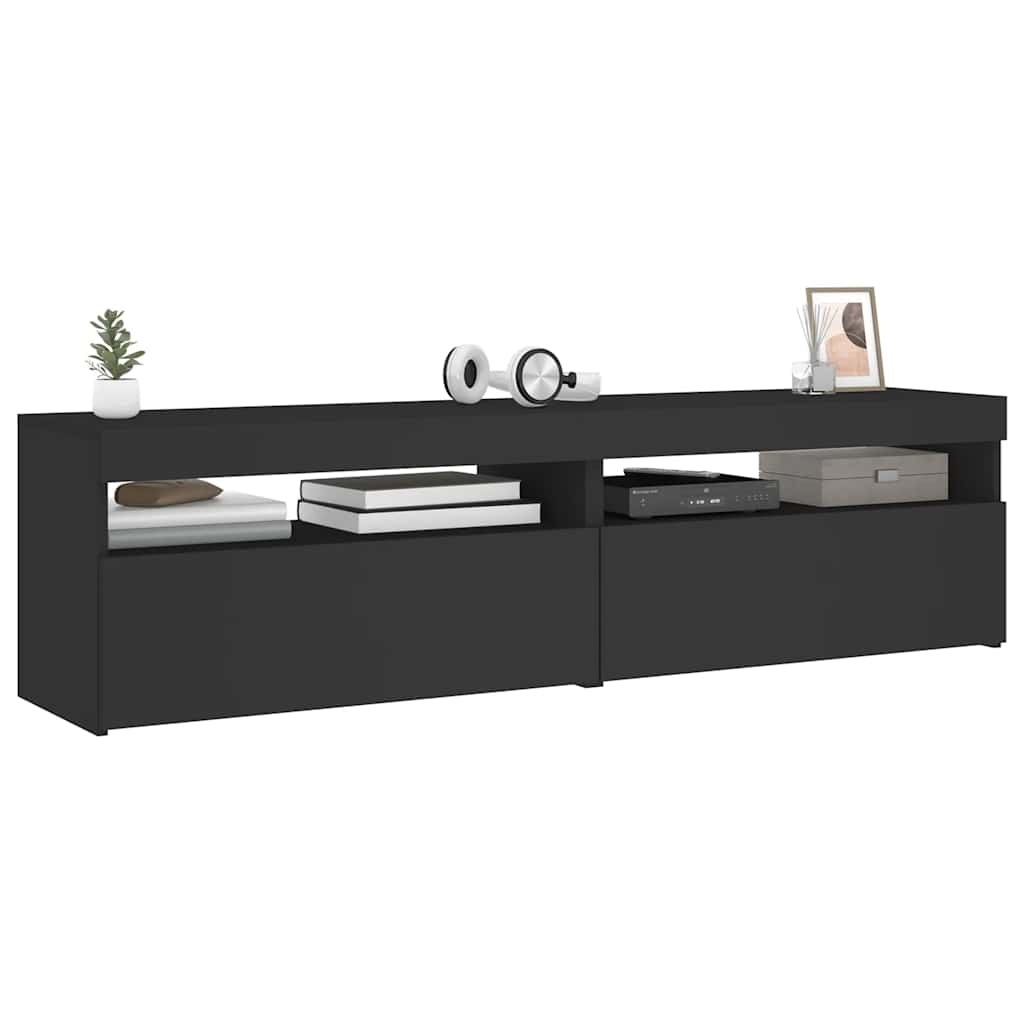 Mobili Porta TV con Luci LED 2 pz Nero 75x35x40 cm 804394