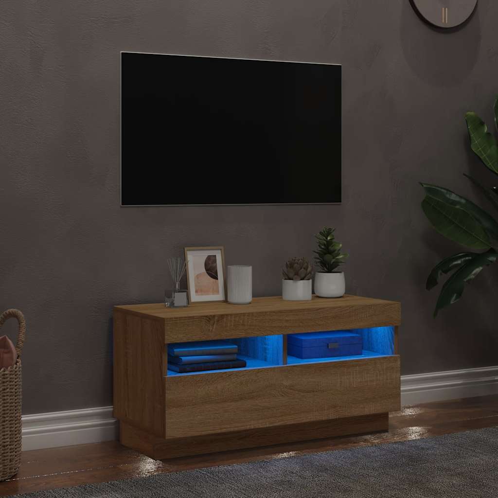 Mobile Porta TV con Luci LED Rovere Sonoma 80x35x40 cm 804448