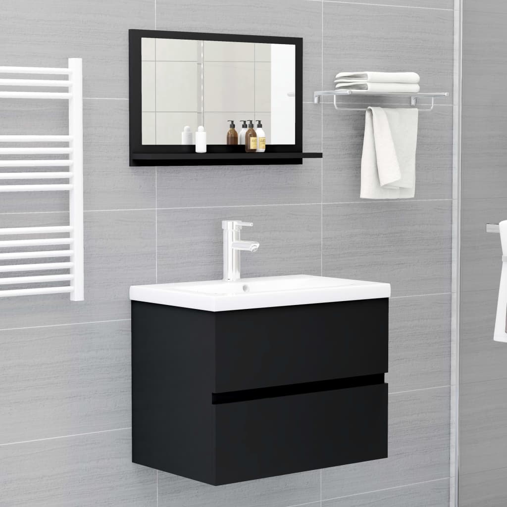 Specchio da Bagno Nero 60x10,5x37 cm in Legno Multistrato 804563