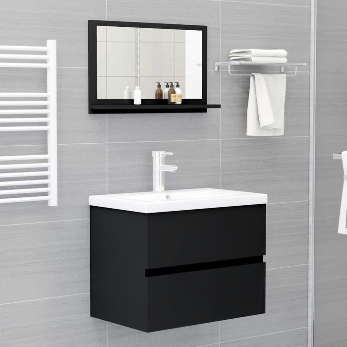 Specchio da Bagno Nero 60x10,5x37 cm in Legno Multistrato 804563