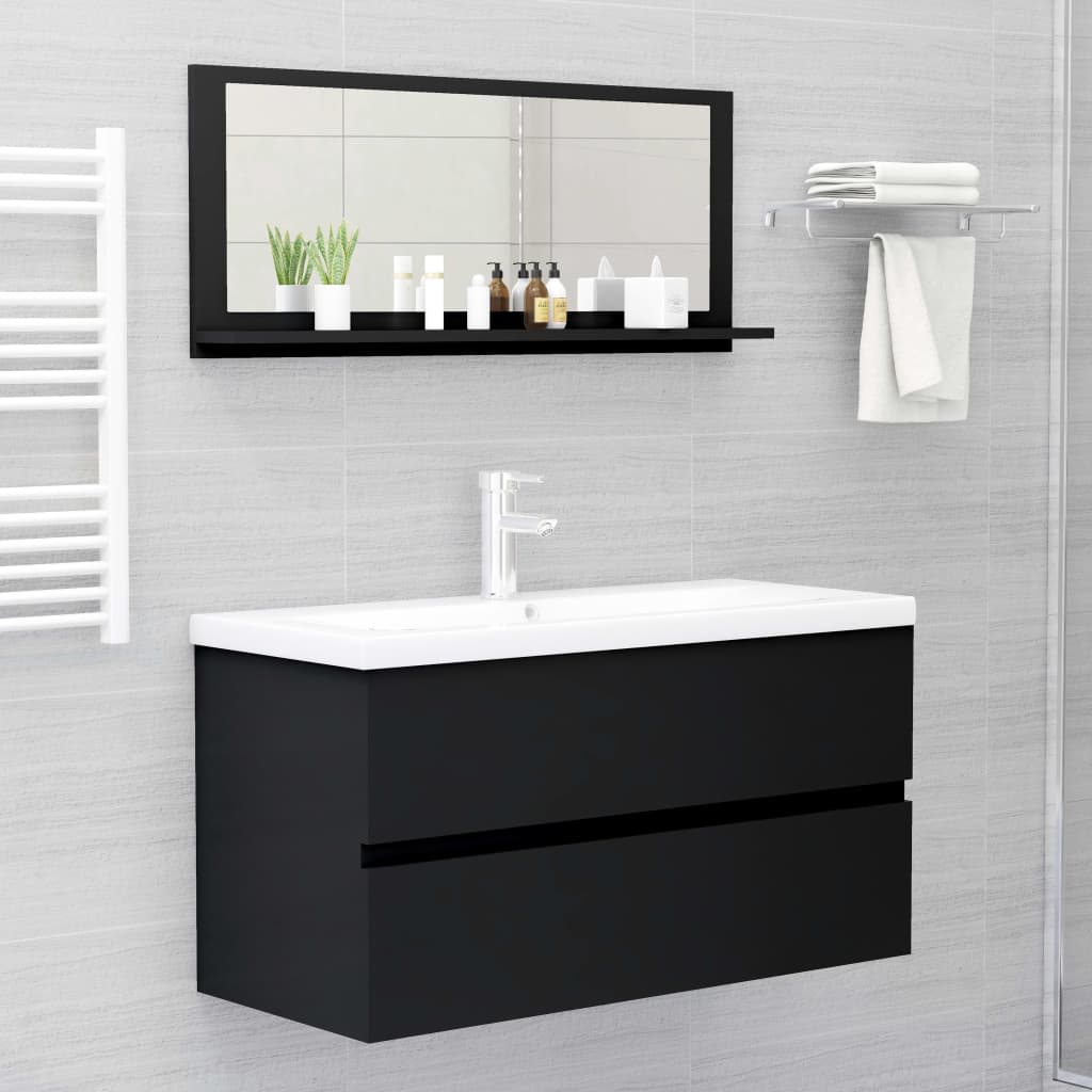 Specchio da Bagno Nero 90x10,5x37 cm in Truciolato cod mxl 77709