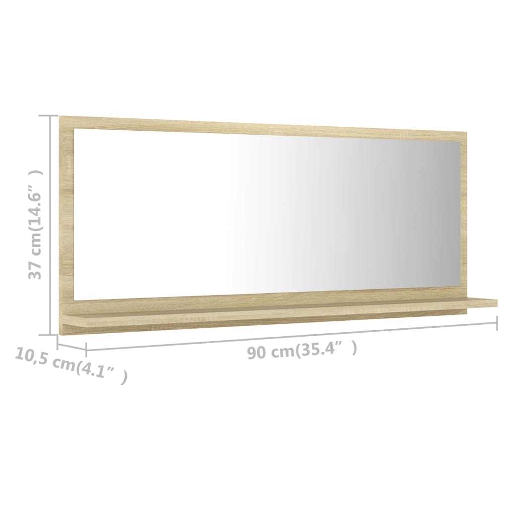Specchio da Bagno Rovere Sonoma 90x10,5x37 cm Legno Multistrato 804583