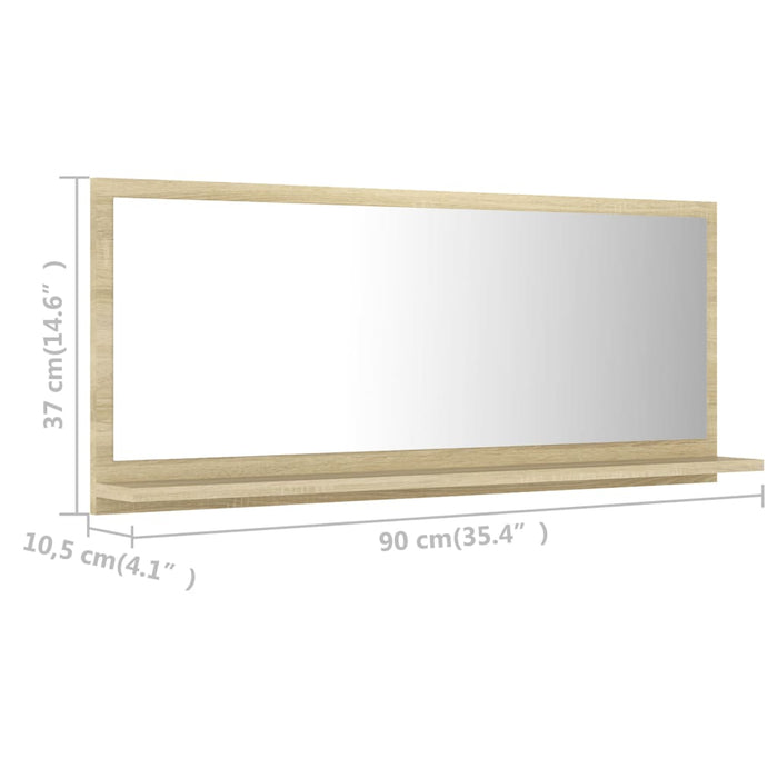 Specchio da Bagno Rovere Sonoma 90x10,5x37 cm Legno Multistrato 804583