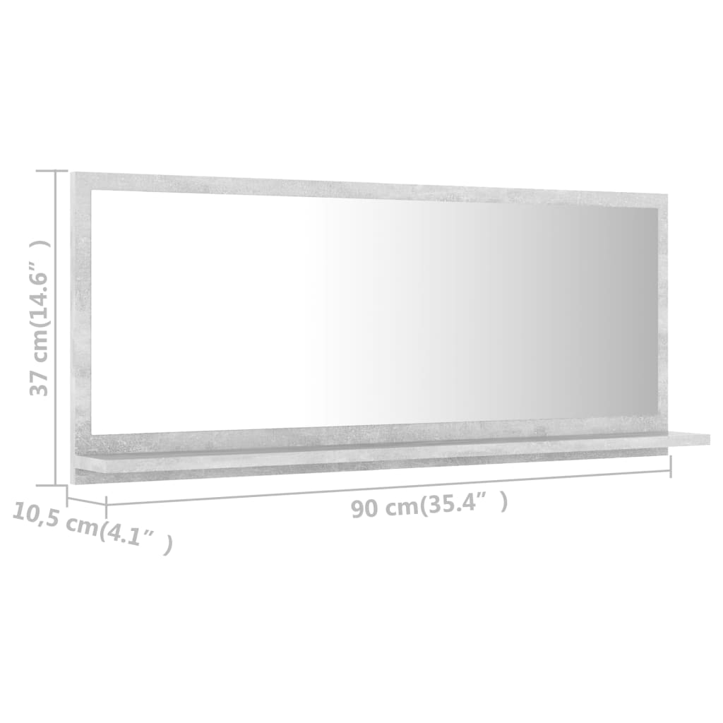 Specchio da bagno-Specchio decorativo Grigio Cemento 90x10,5x37cm Legno Multistrato