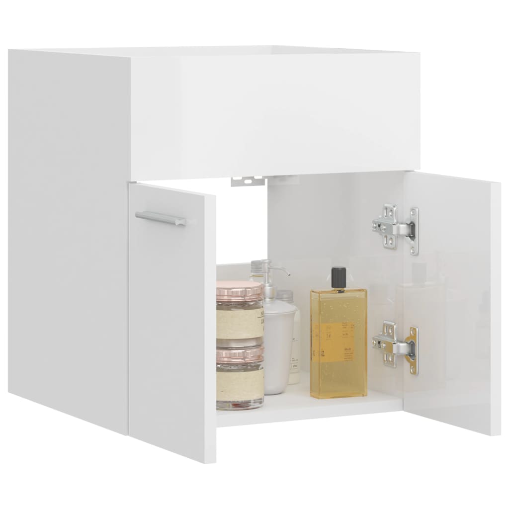 Mobile Sottolavabo-Armadietto da bagno Bianco Lucido 41x38,5x46cm Legno Multistrato
