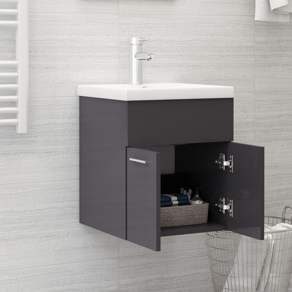 Mobile Sottolavabo Grigio Lucido 41x38,5x46cm Legno Multistrato 804646