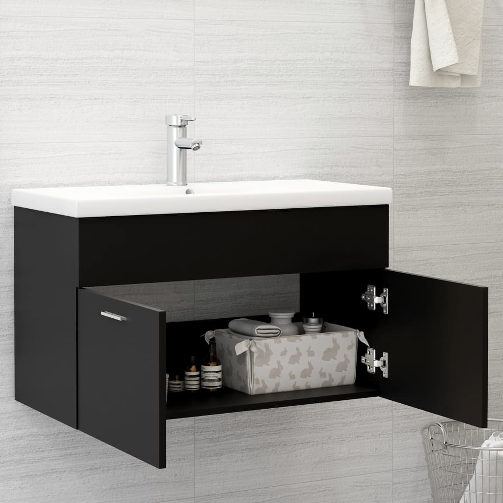 Mobile Sottolavabo Nero 80x38,5x46 cm in Legno Multistrato 804657