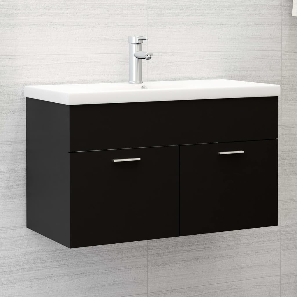 Mobile Sottolavabo-Armadietto da bagno Nero 80x38,5x46 cm in Legno Multistrato