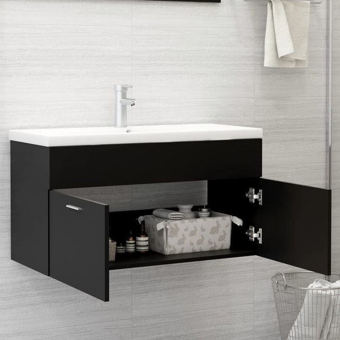 Mobile Sottolavabo-Armadietto da bagno Nero 90x38,5x46 cm in Legno Multistrato
