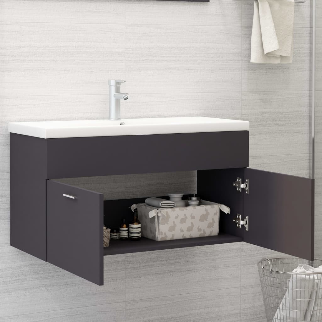 Mobile Sottolavabo Grigio 90x38,5x46 cm in Legno Multistrato 804667