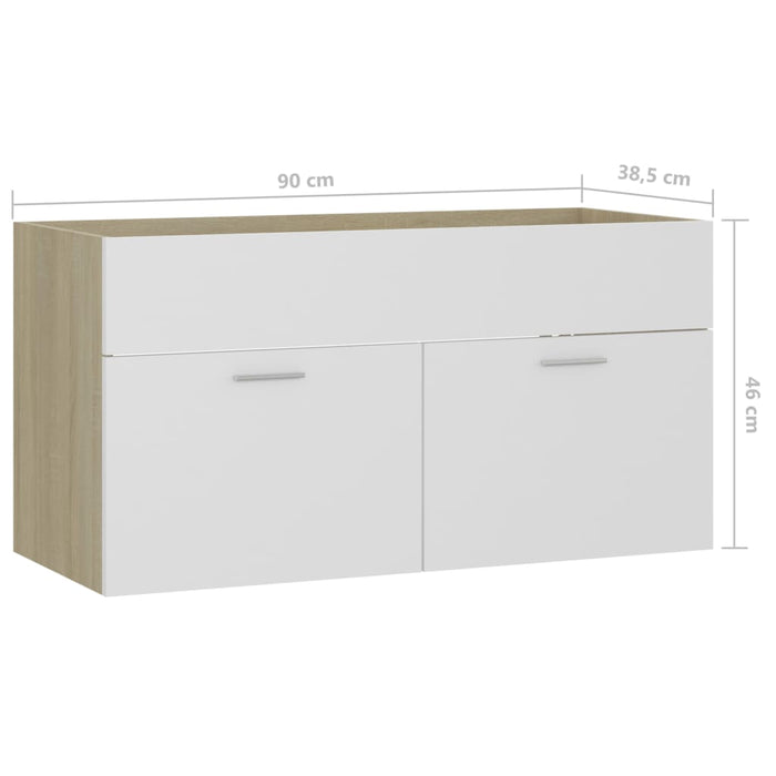 Mobile Sottolavabo Bianco Rovere Sonoma 90x38,5x46 Multistrato 804670