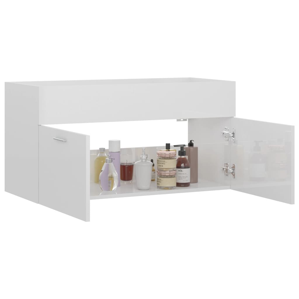 Mobile Lavabo Bianco Lucido 90x38,5x46 cm in Legno Multistrato 804671