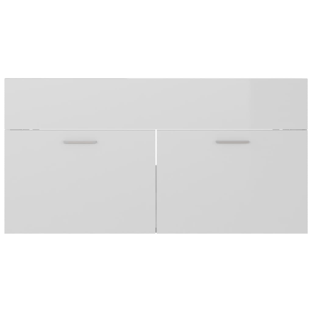 Mobile Lavabo Bianco Lucido 90x38,5x46 cm in Legno Multistrato 804671