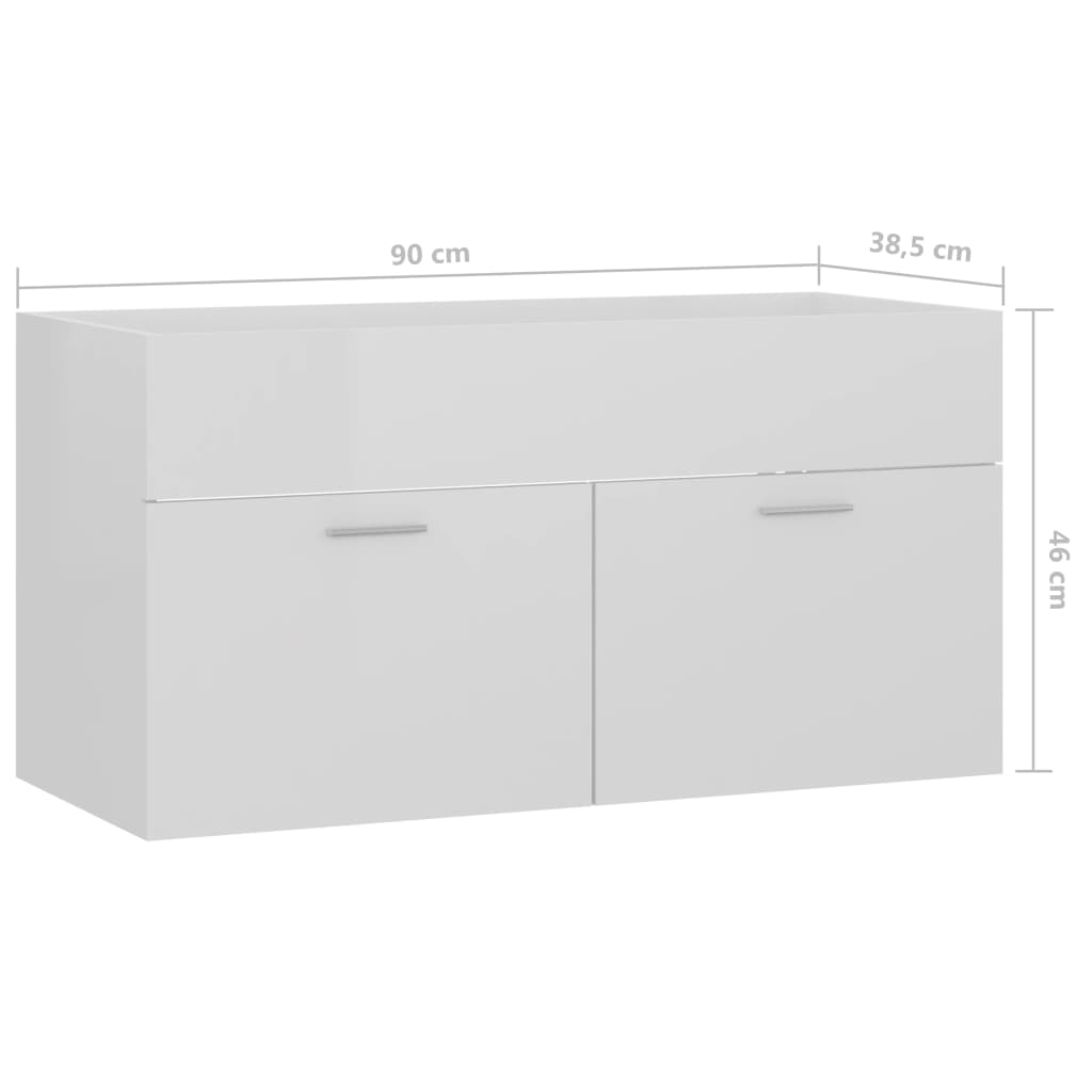 Mobile Lavabo Bianco Lucido 90x38,5x46 cm in Legno Multistrato 804671