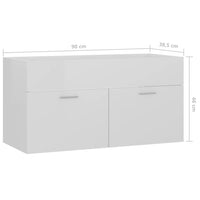 Mobile Lavabo Bianco Lucido 90x38,5x46 cm in Legno Multistrato 804671