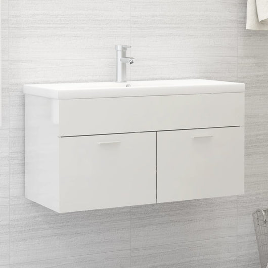 Mobile Lavabo Bianco Lucido 90x38,5x46 cm in Legno Multistrato 804671