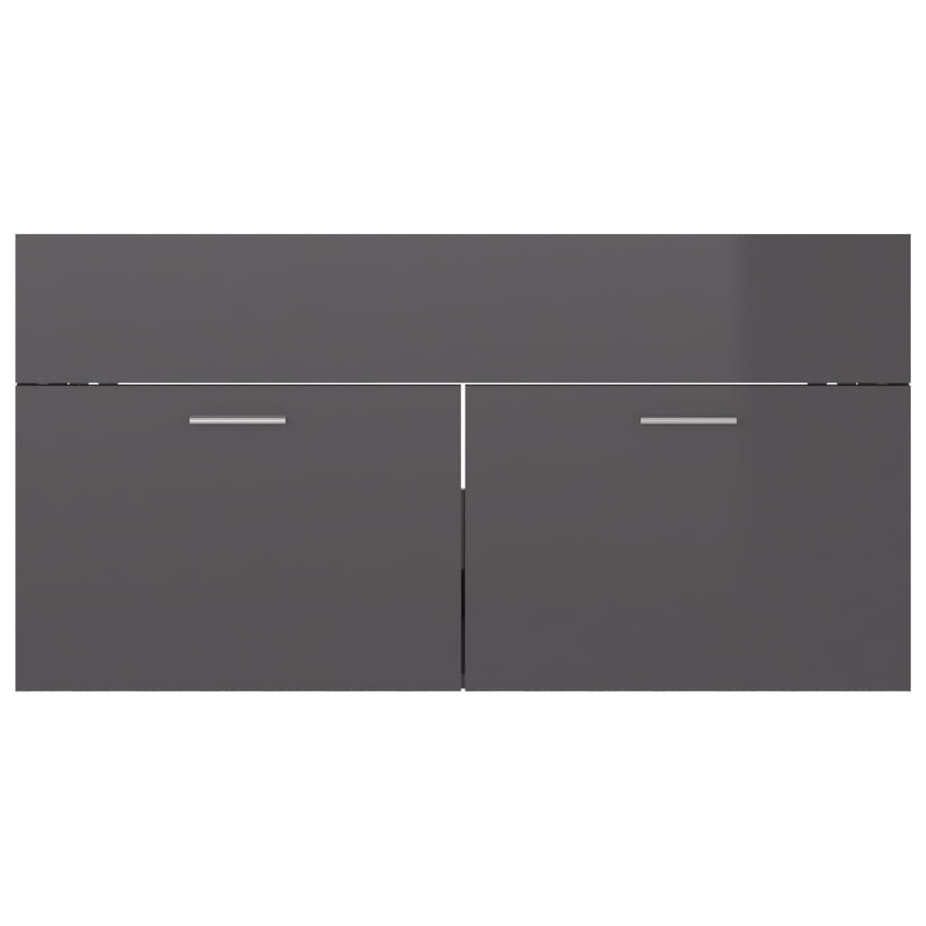 Mobile Lavabo-Armadietto da bagno Grigio Lucido 90x38,5x46 cm in Legno Multistrato