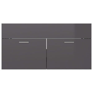 Mobile Lavabo-Armadietto da bagno Grigio Lucido 90x38,5x46 cm in Legno Multistrato
