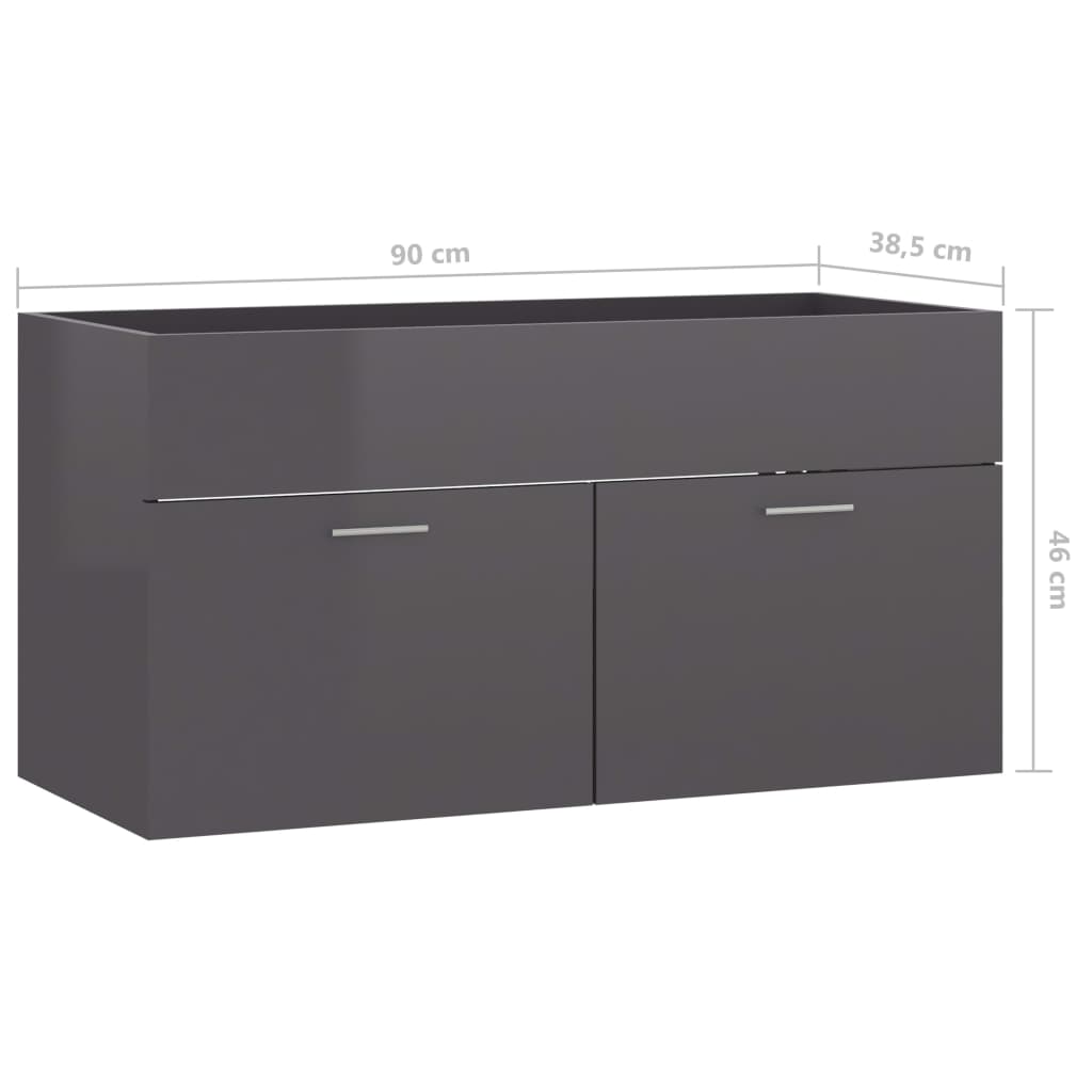 Mobile Lavabo-Armadietto da bagno Grigio Lucido 90x38,5x46 cm in Legno Multistrato