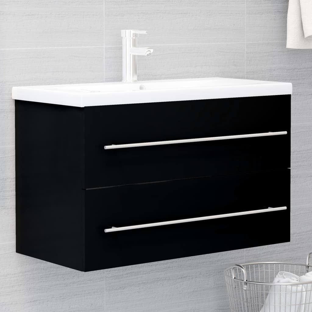 Mobile Lavabo-Armadietto da bagno Nero 80x38,5x48 cm in Legno Multistrato