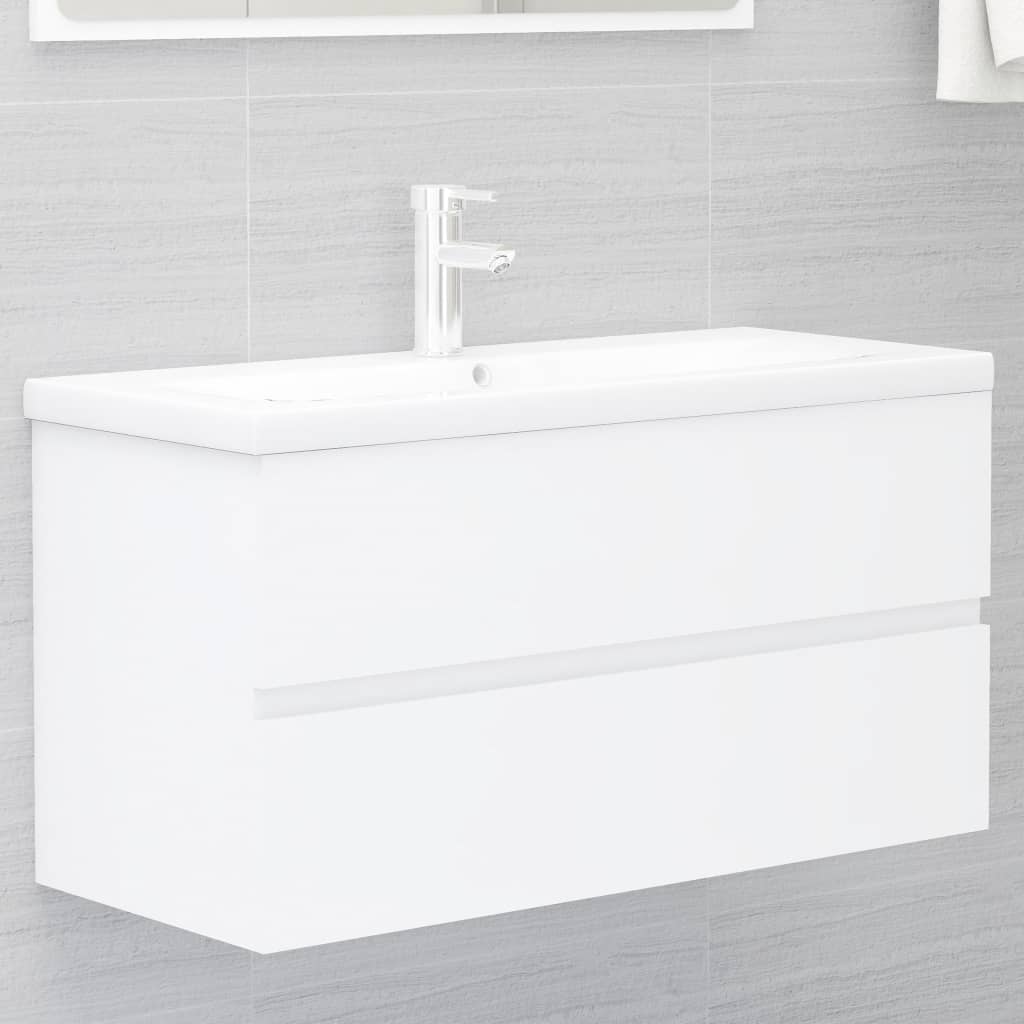 Mobile Lavabo-Armadietto da bagno Bianco 90x38,5x45 cm in Legno Multistrato