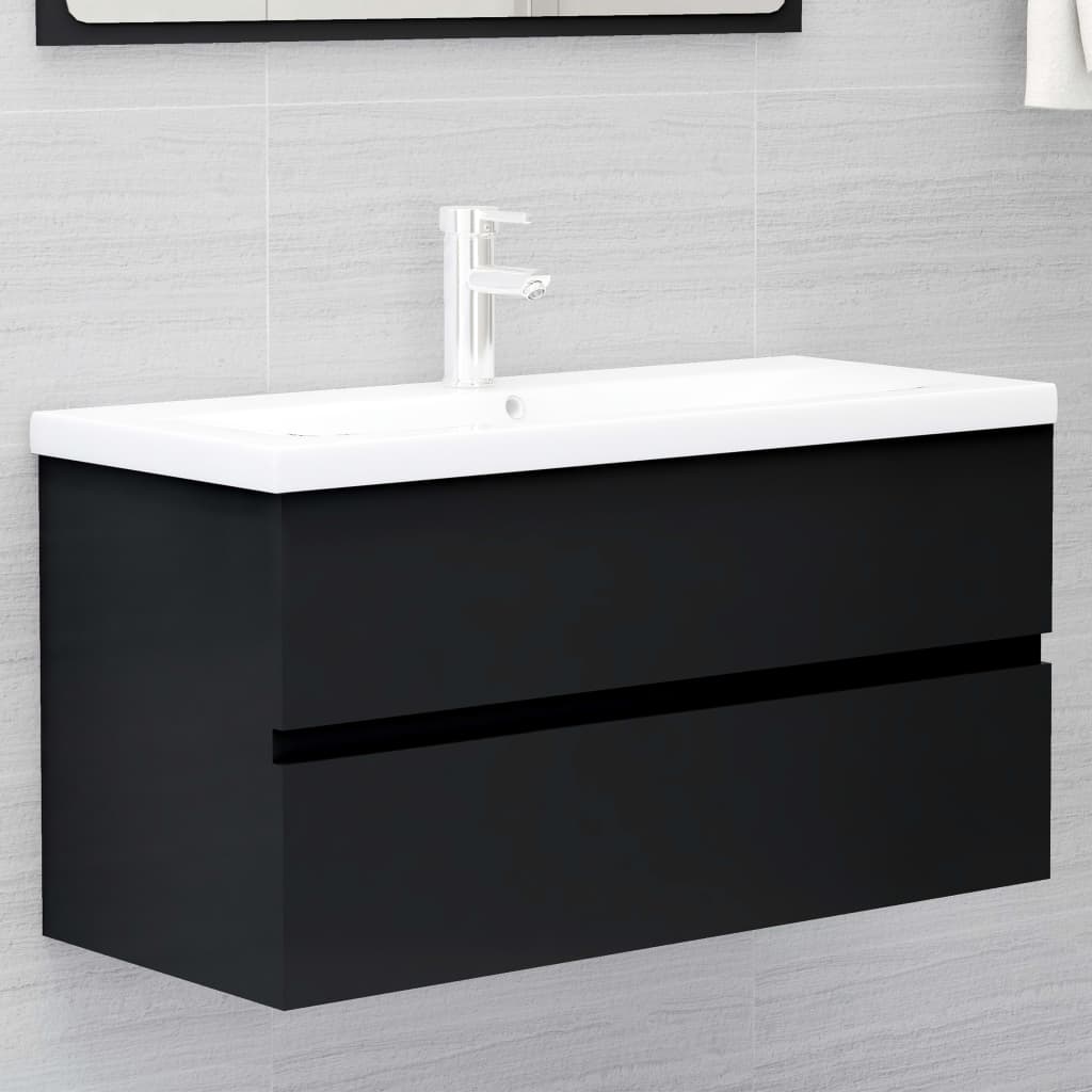 Mobile Lavabo-Armadietto da bagno Nero 90x38,5x45 cm in Legno Multistrato