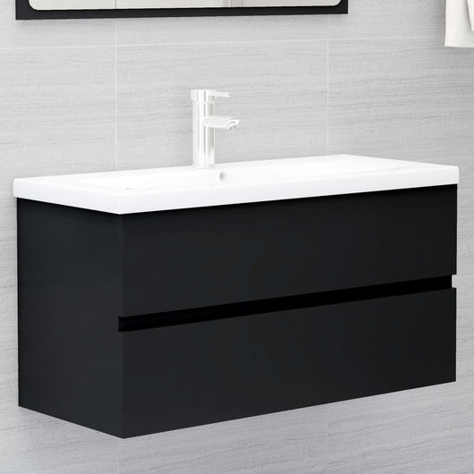 Mobile Lavabo-Armadietto da bagno Nero 90x38,5x45 cm in Legno Multistrato
