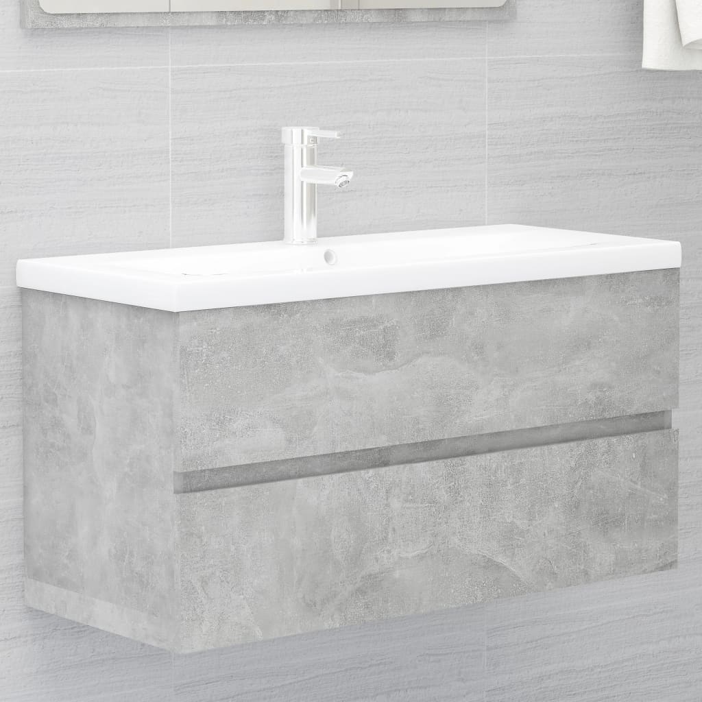 Mobile Lavabo-Armadietto da bagno Grigio Cemento 90x38,5x45 cm in Legno Multistrato 377505