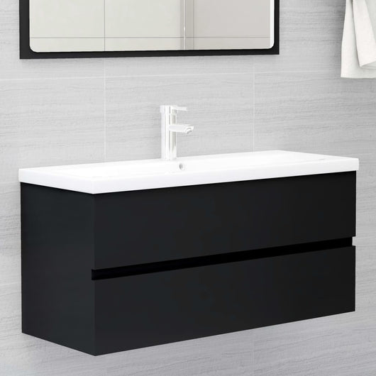 Mobile Lavabo-Armadietto da bagno Nero 100x38,5x45 cm in Legno Multistrato