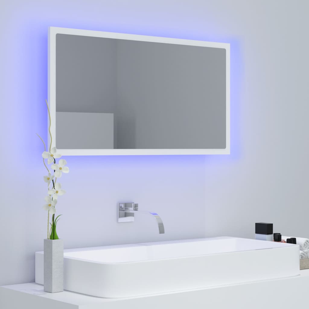 Specchio da Bagno con LED-Specchio per Bagno Bianco 80x8,5x37 cm in Acrilico