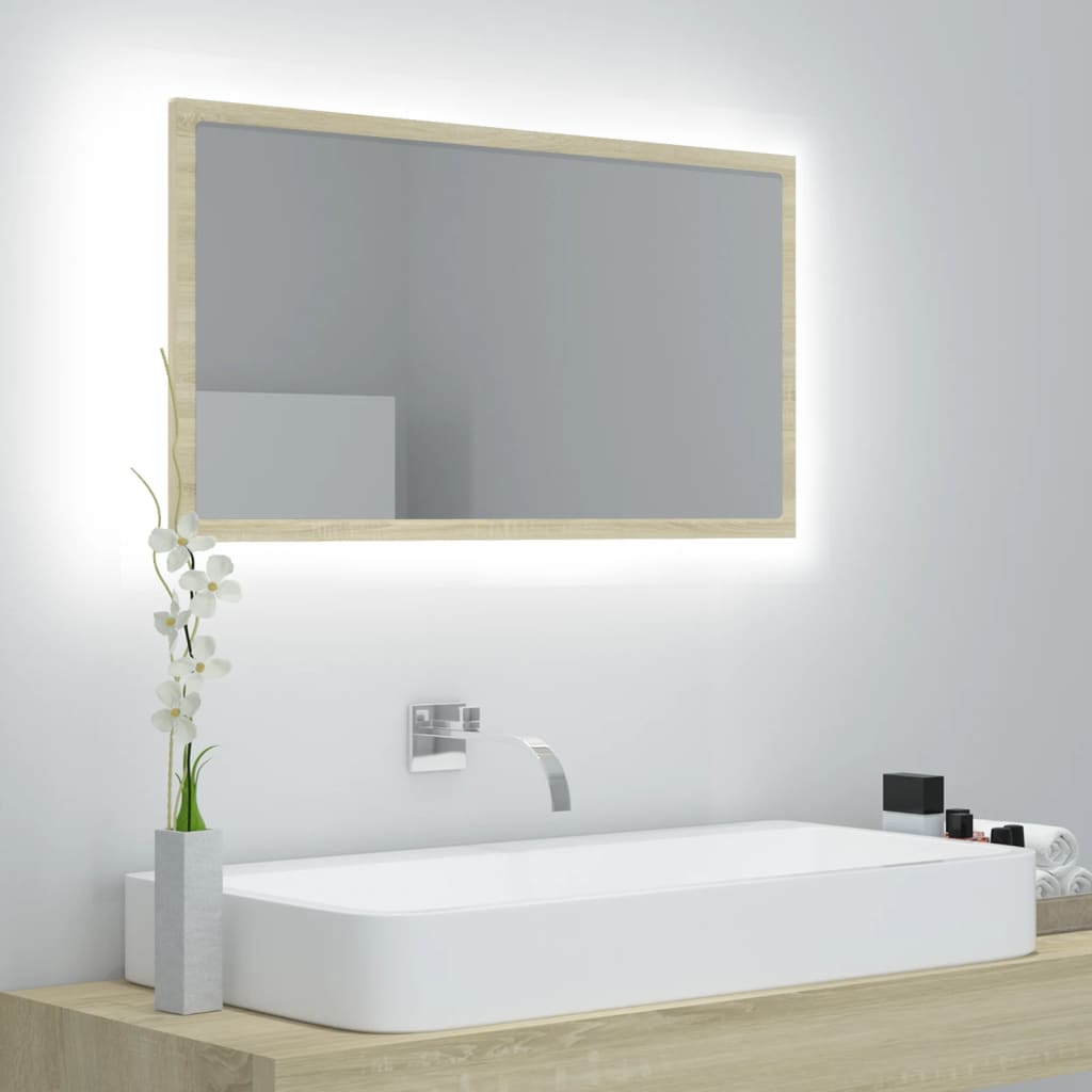 Specchio da Bagno LED Rovere Sonoma 80x8,5x37 cm in Truciolato cod mxl 72414