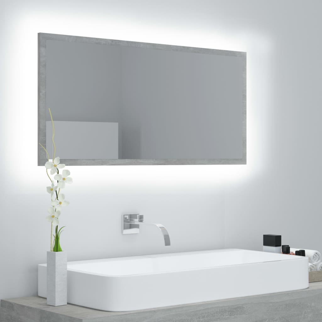 Specchio da Bagno LED Grigio Cemento 90x8,5x37 cm in Truciolato cod mxl 77014