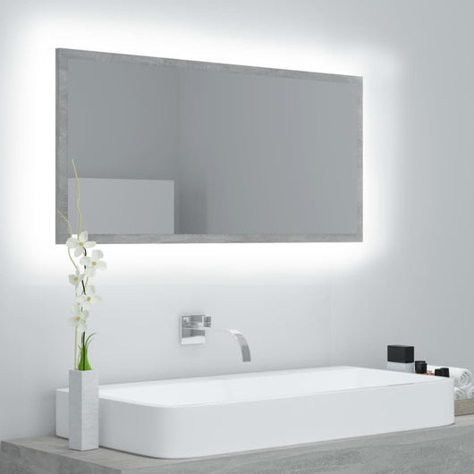 Specchio da Bagno LED Grigio Cemento 90x8,5x37 cm in Truciolato cod mxl 77014