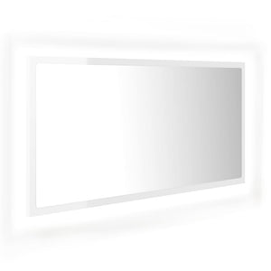 Specchio da Bagno LED Bianco Lucido 90x8,5x37 cm in Acrilico 804937